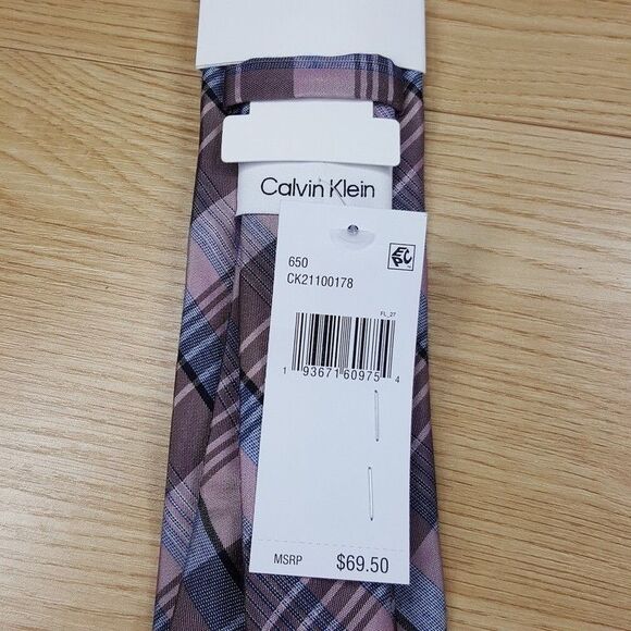 CALVIN KLEIN Mens Neck Tie Pink Plaid Classic Pointed Silk Blend - Picture 3 of 6